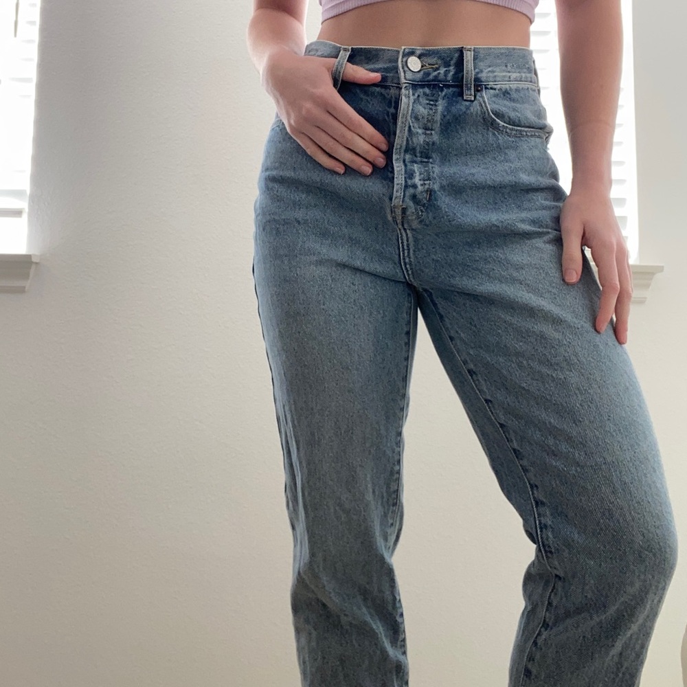 Lighter wash high rise straight jeans